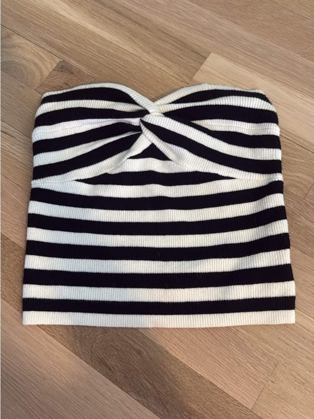 Amazon Black and White Striped Twist-Front Tube Camisole